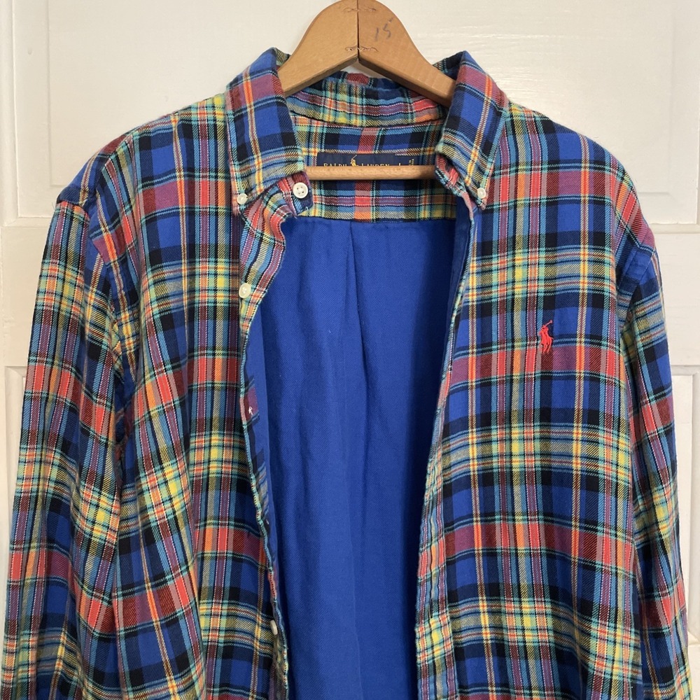 Vintage Polo Ralph Lauren Flannel Shirt | Bright Color | Large Lined Pony